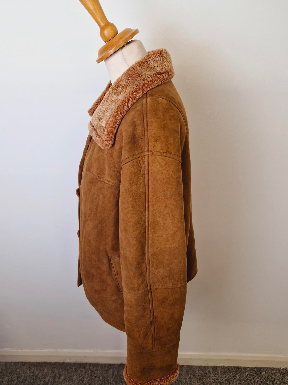 Womens Vintage Brown Suede Sheepskin Jacket Coat M UK12