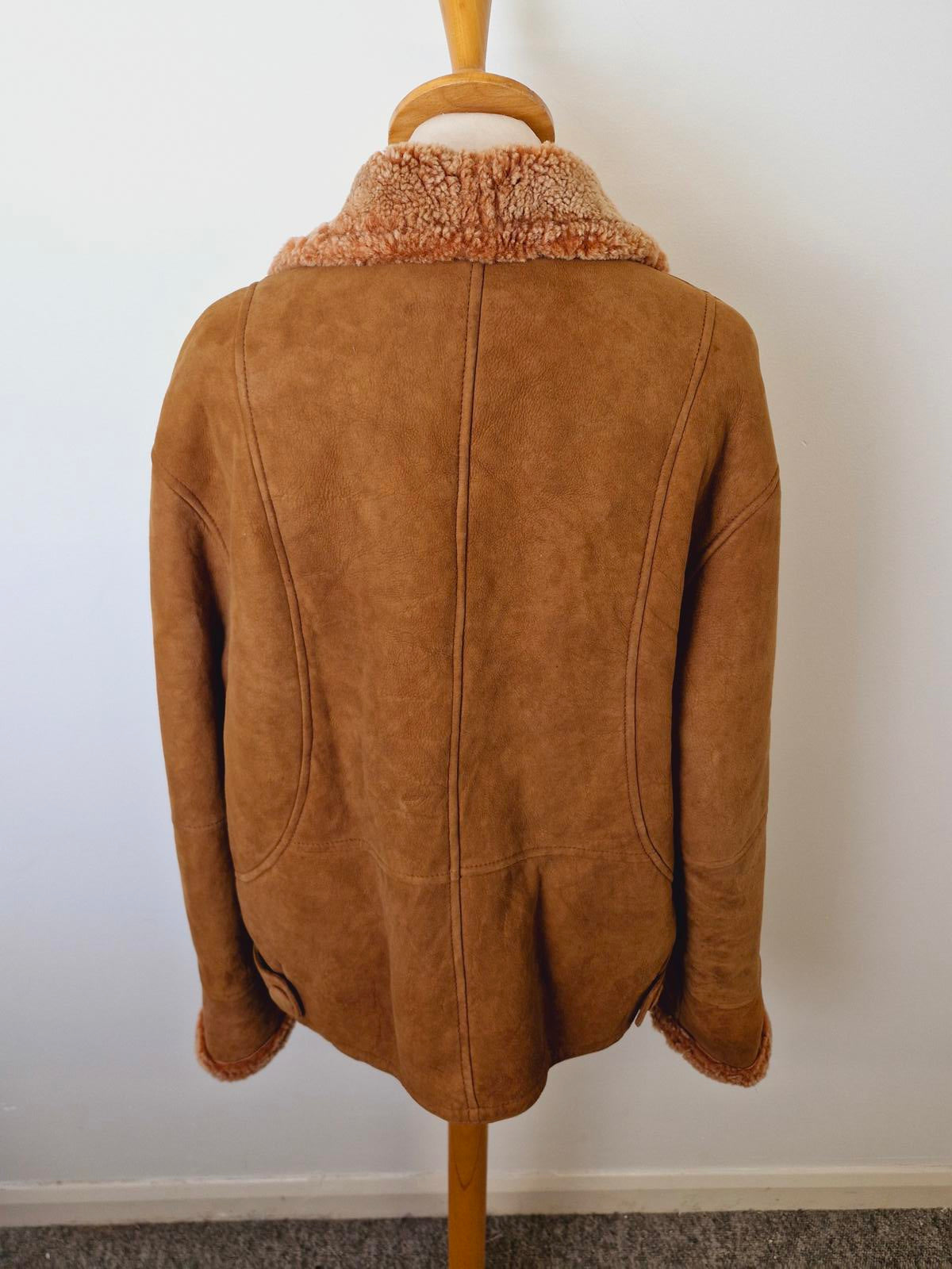 Womens Vintage Brown Suede Sheepskin Jacket Coat M UK12