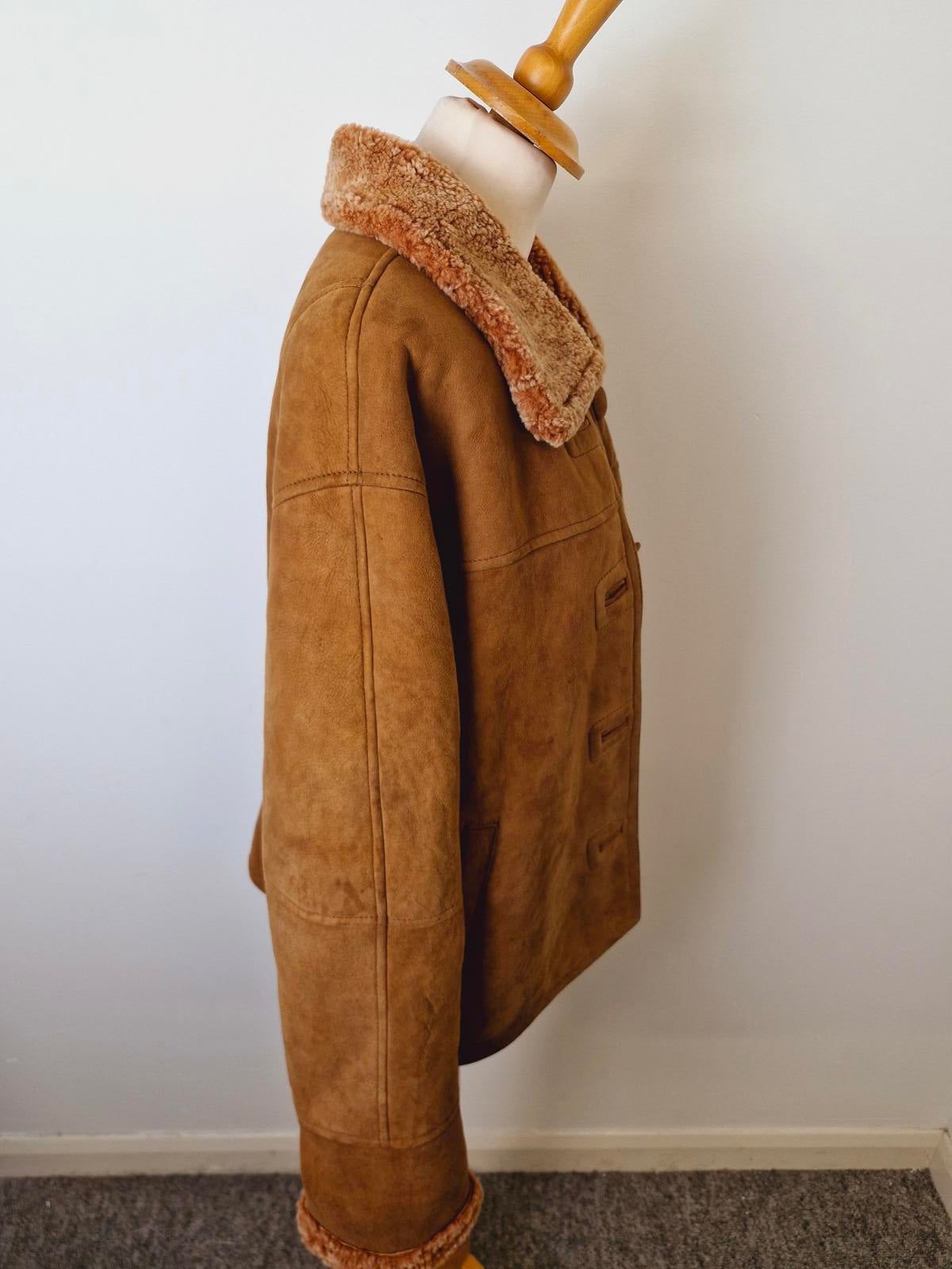 Womens Vintage Brown Suede Sheepskin Jacket Coat M UK12