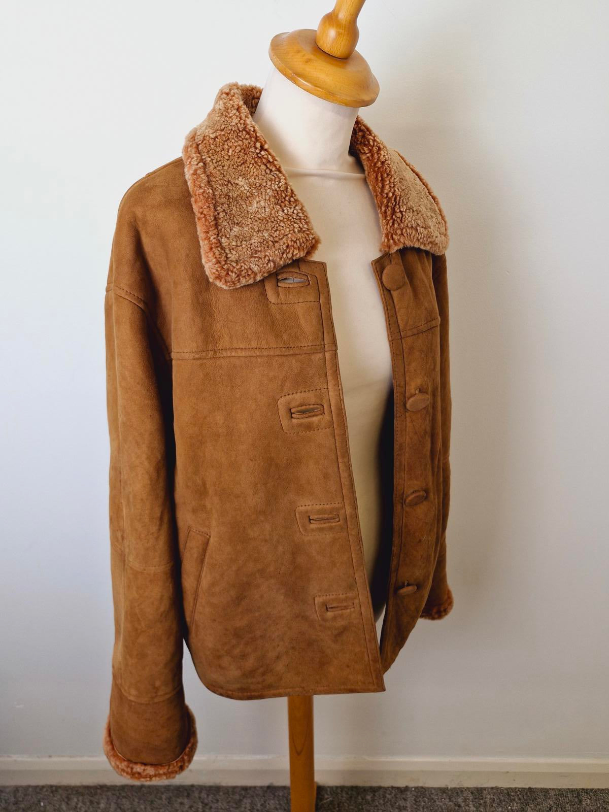 Womens Vintage Brown Suede Sheepskin Jacket Coat M UK12