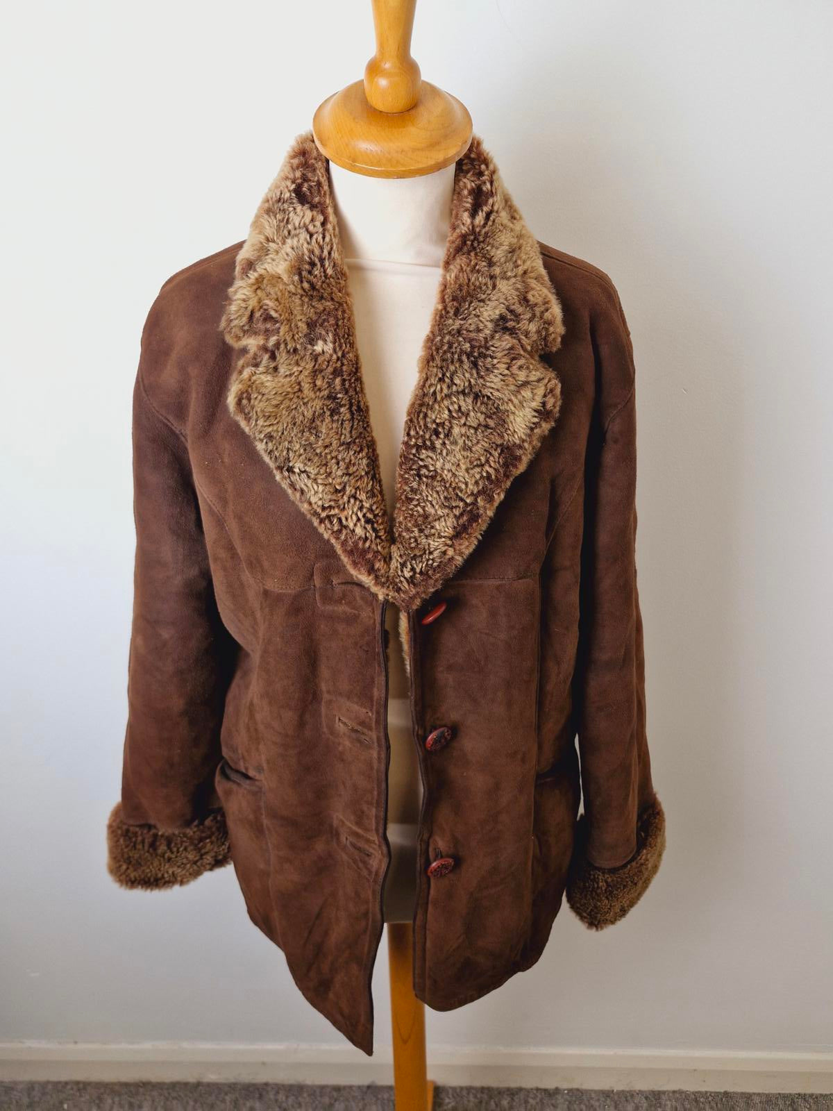 Womens Vintage Brown Suede Sheepskin Jacket Coat UK12 M