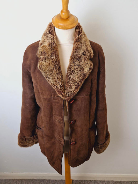 Womens Vintage Brown Suede Sheepskin Jacket Coat UK12 M