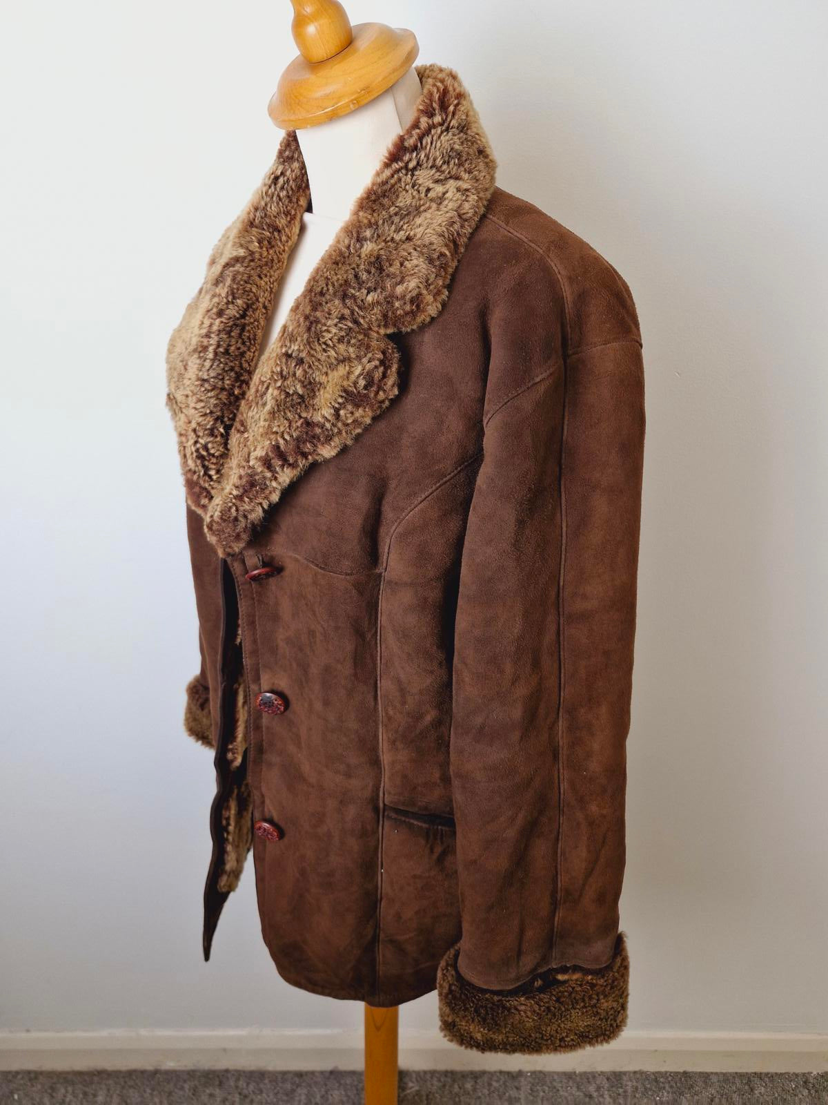 Womens Vintage Brown Suede Sheepskin Jacket Coat UK12 M