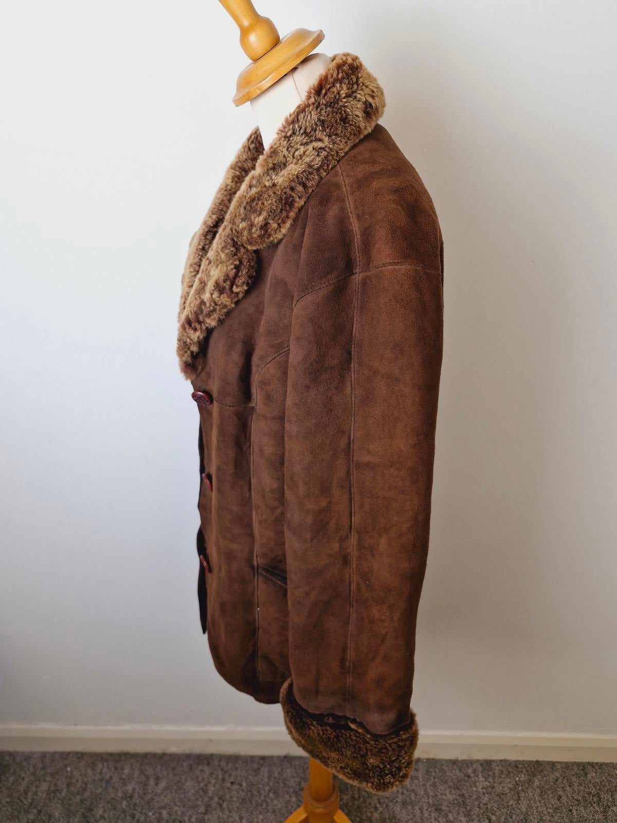 Womens Vintage Brown Suede Sheepskin Jacket Coat UK12 M