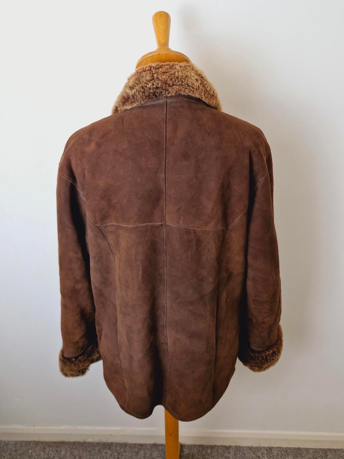 Womens Vintage Brown Suede Sheepskin Jacket Coat UK12 M
