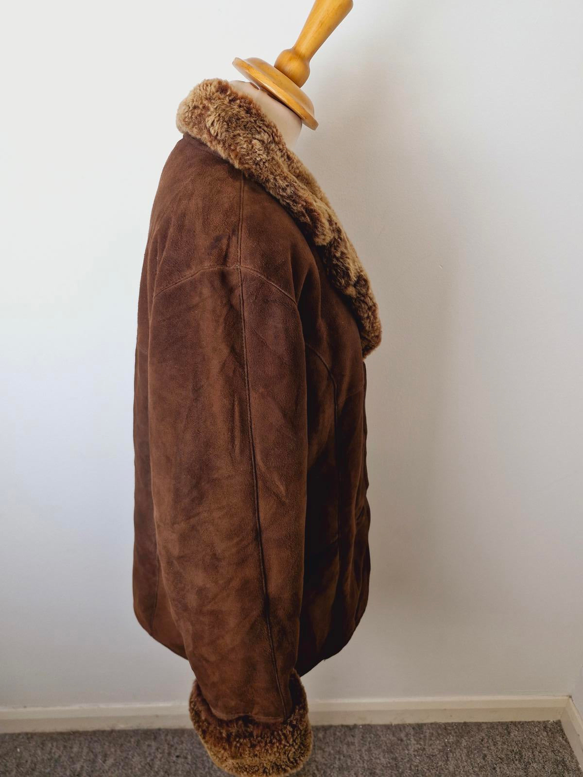 Womens Vintage Brown Suede Sheepskin Jacket Coat UK12 M