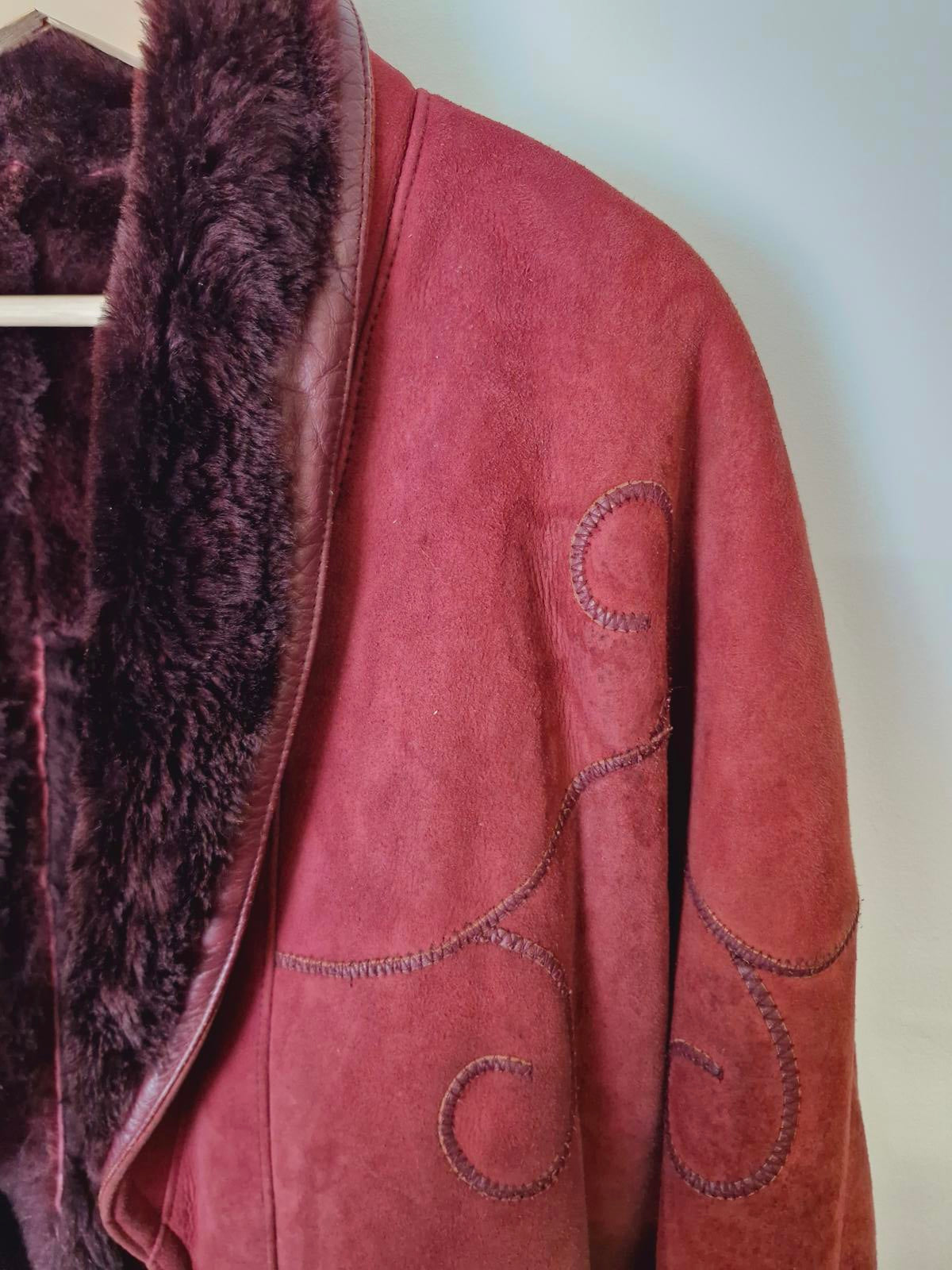 Womens Vintage Suede Sheepskin Shearling Leather Coat Jacket XL UK18