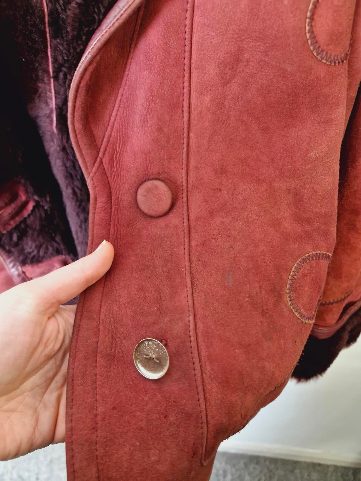 Womens Vintage Suede Sheepskin Shearling Leather Coat Jacket XL UK18