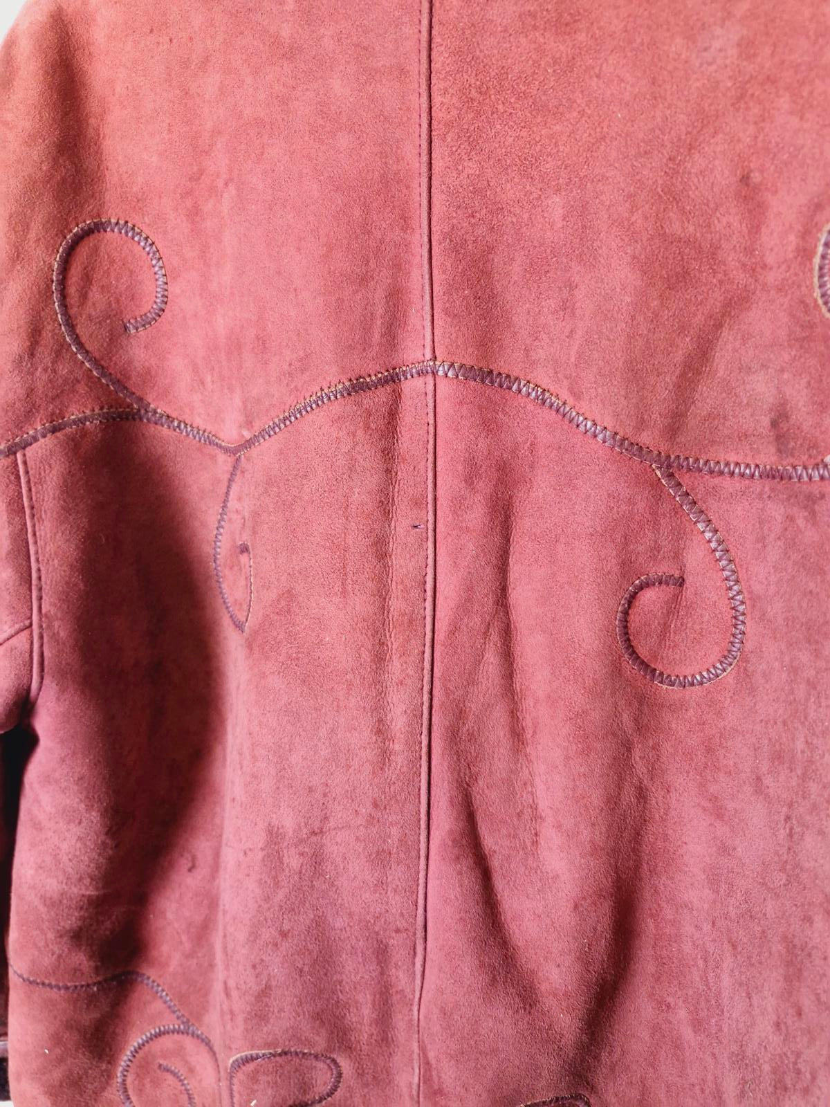 Womens Vintage Suede Sheepskin Shearling Leather Coat Jacket XL UK18