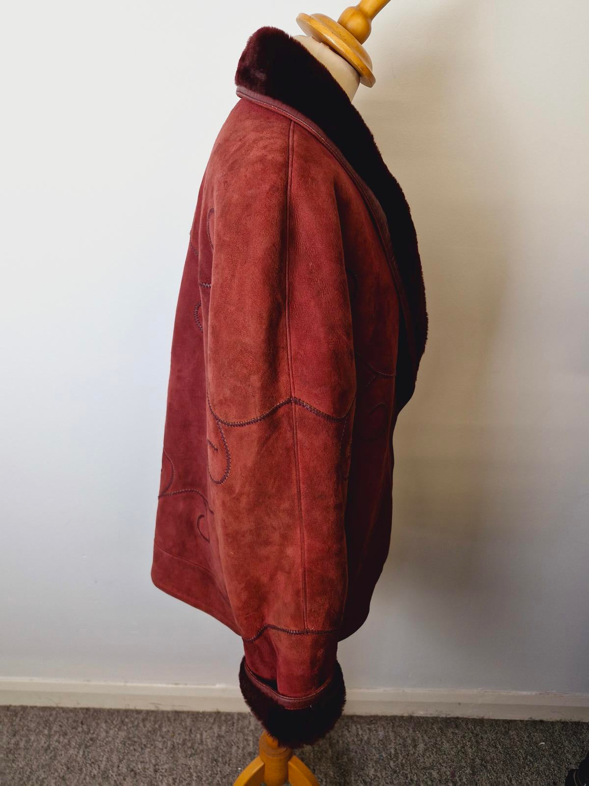 Womens Vintage Suede Sheepskin Shearling Leather Coat Jacket XL UK18