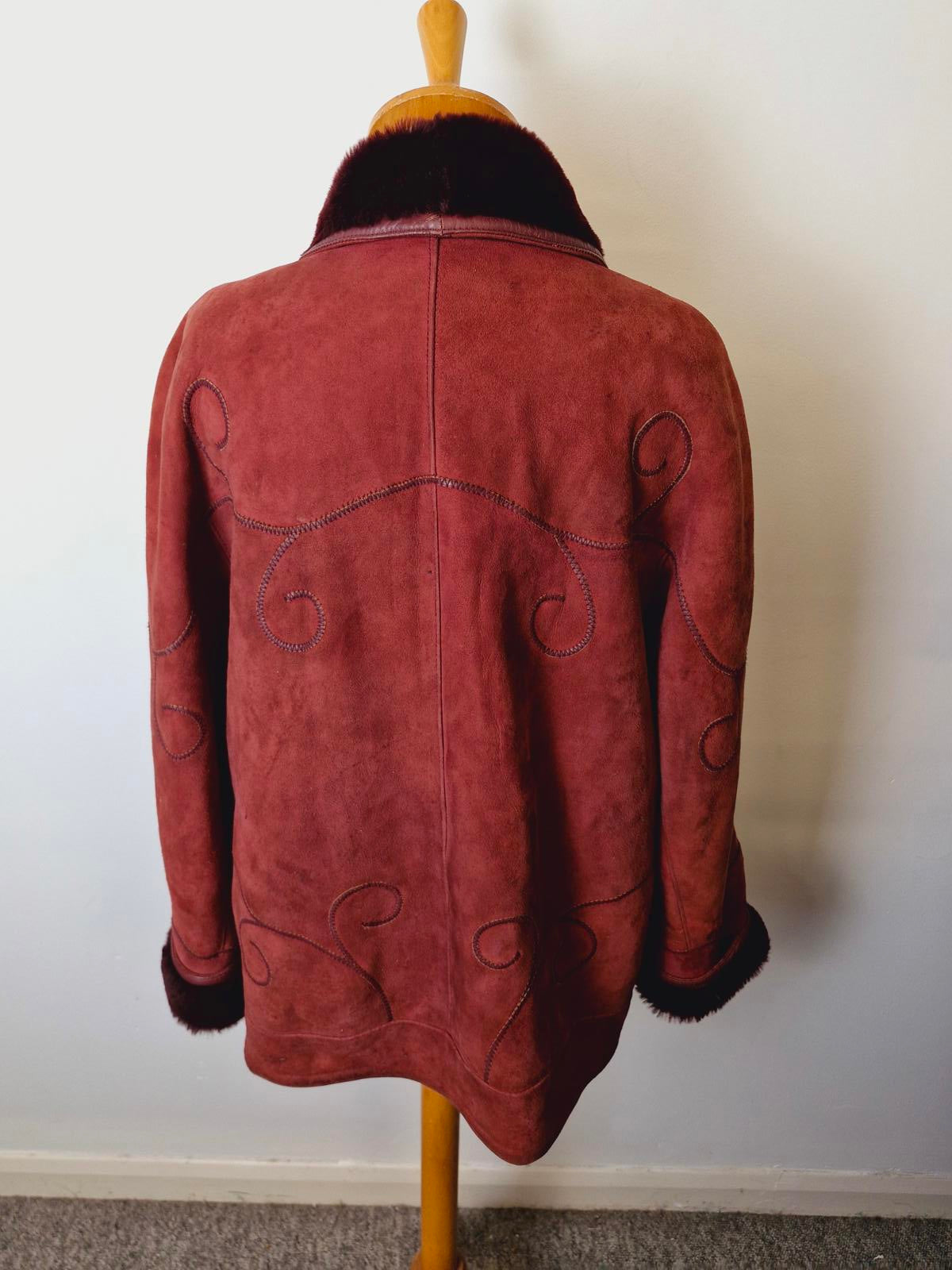 Womens Vintage Suede Sheepskin Shearling Leather Coat Jacket XL UK18