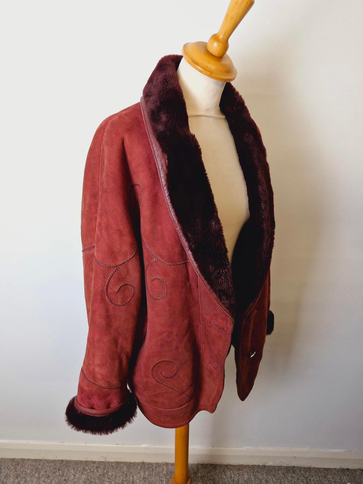 Womens Vintage Suede Sheepskin Shearling Leather Coat Jacket XL UK18