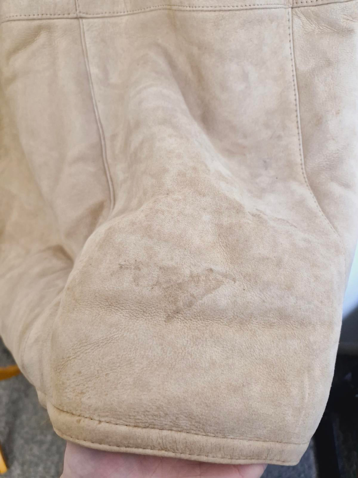 Womens Vintage 70s Real Suede Sheepskin Shearling Beige Coat Jacket M UK12