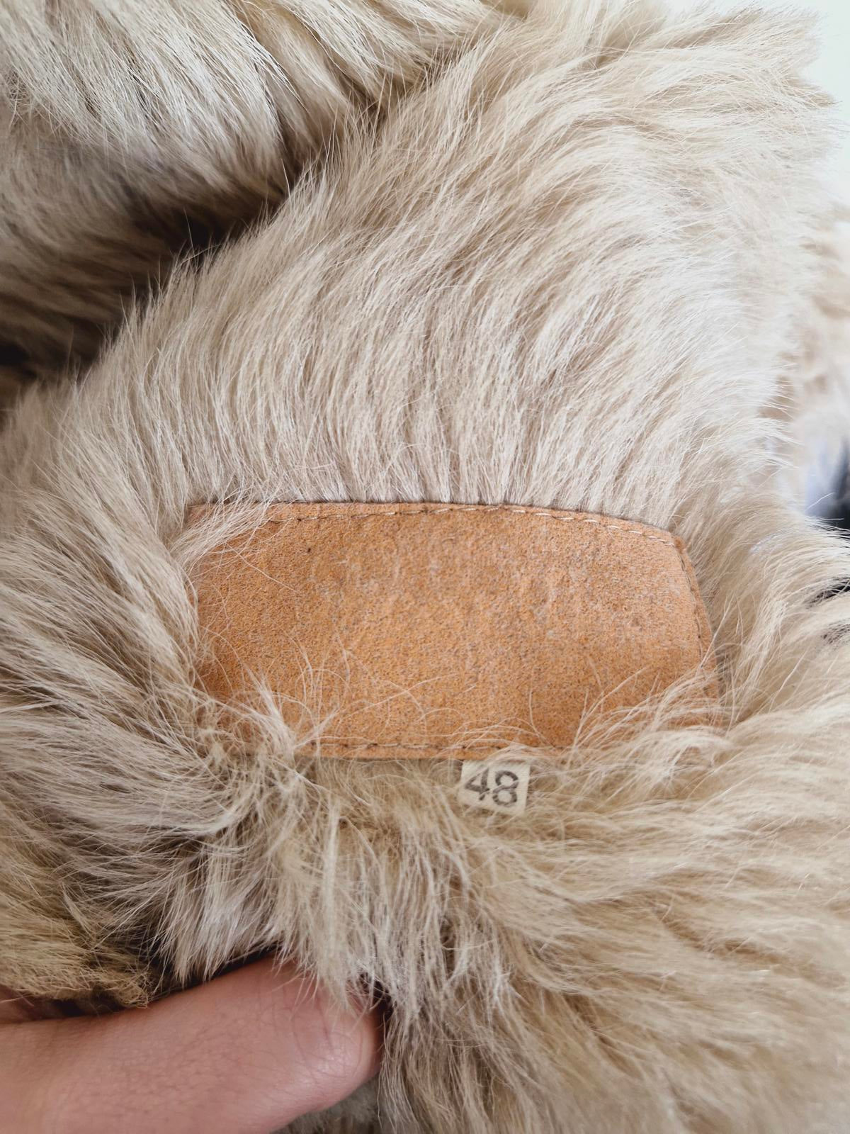 Womens Vintage 70s Real Suede Sheepskin Shearling Beige Coat Jacket M UK12
