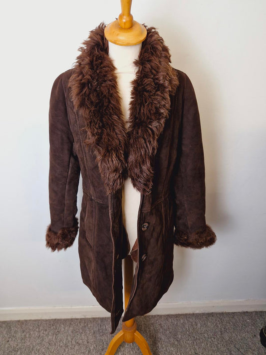 Womens Vintage 70s Sheepskin Suede Shearling Coat Jacket Afghan Penny Lane XS