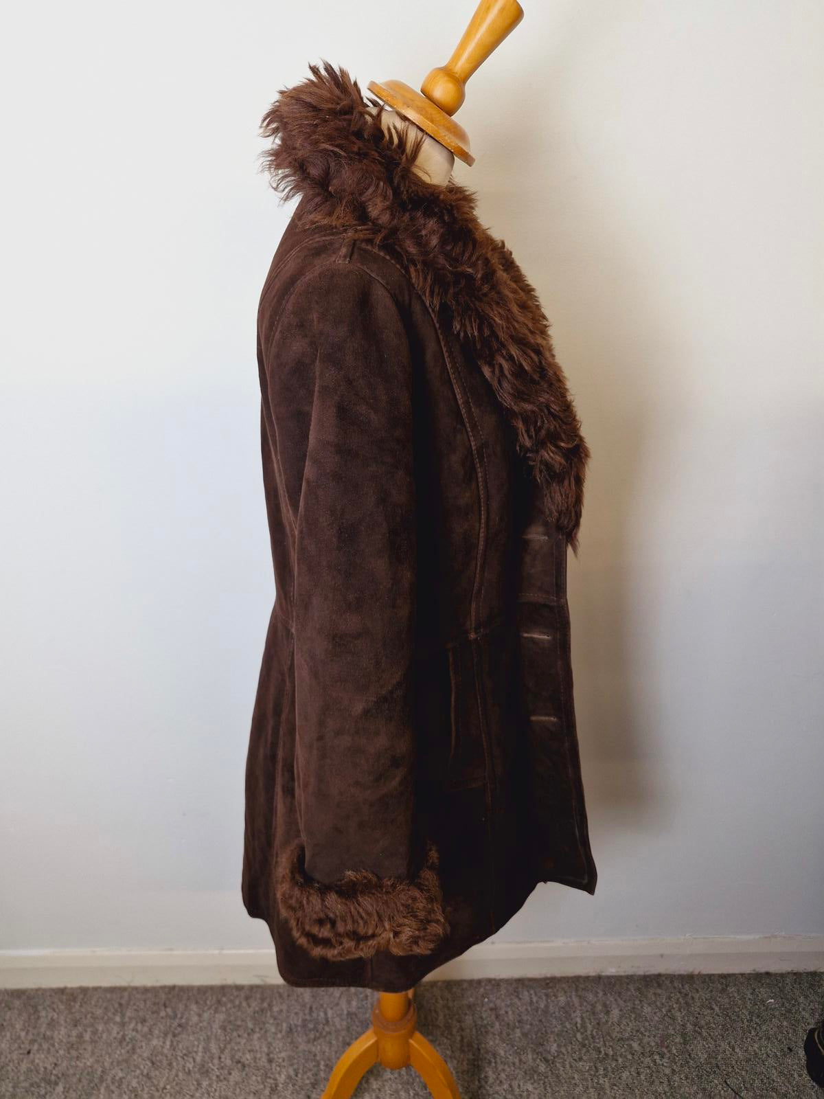 Womens Vintage 70s Sheepskin Suede Shearling Coat Jacket Afghan Penny Lane XS