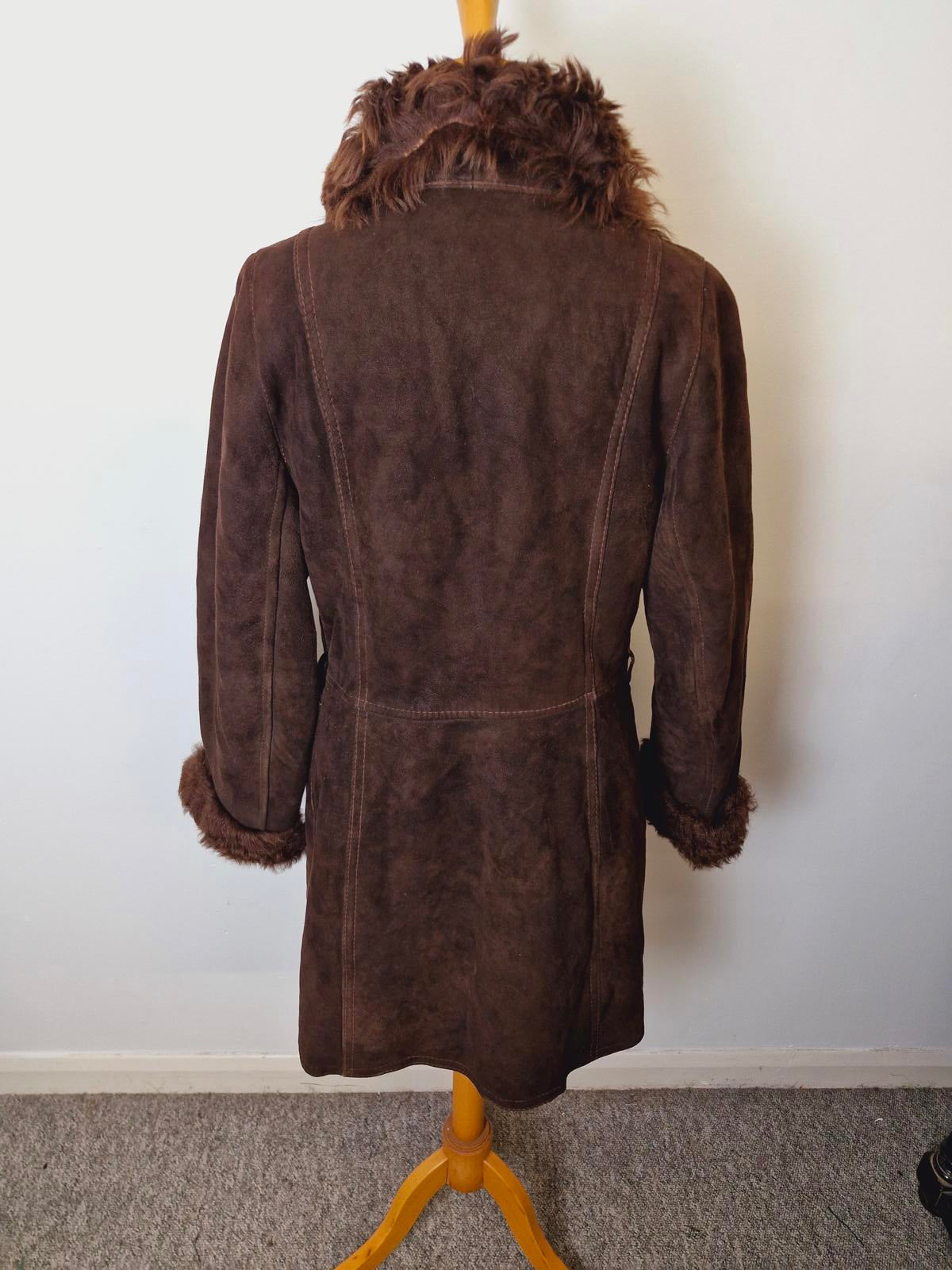 Womens Vintage 70s Sheepskin Suede Shearling Coat Jacket Afghan Penny Lane XS