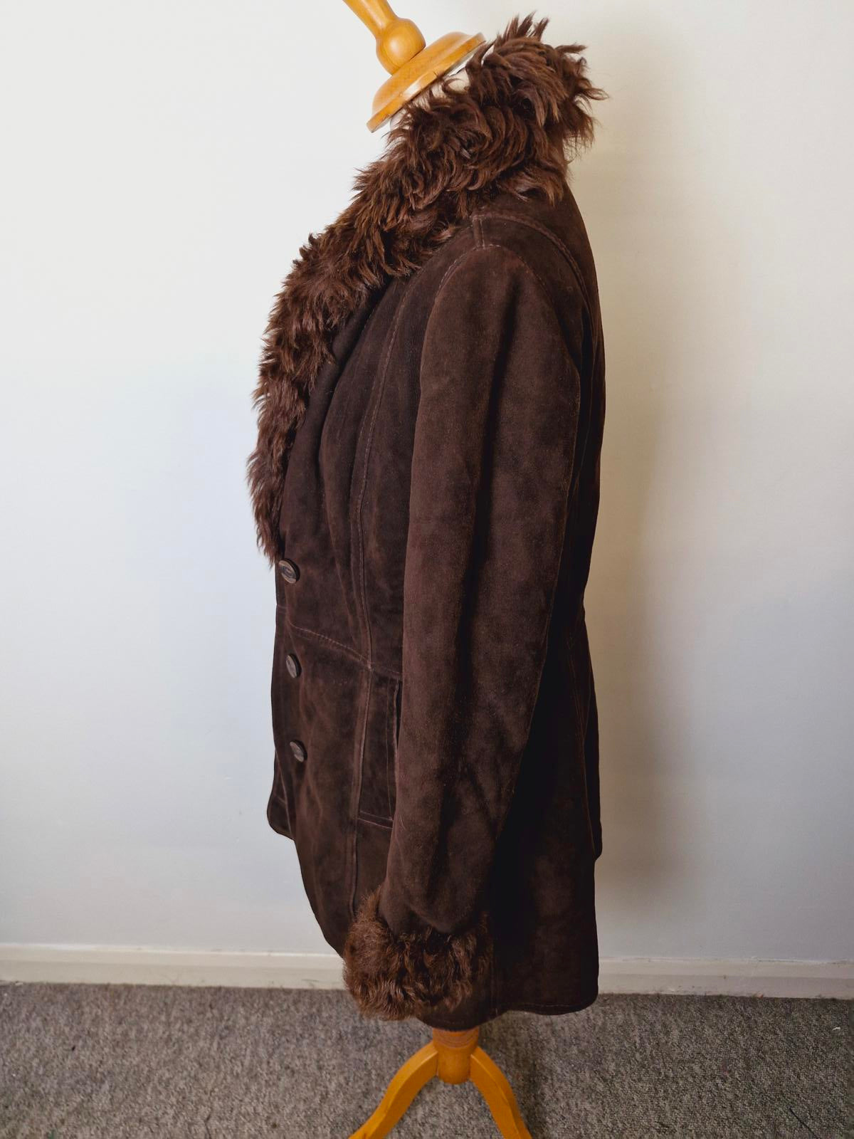 Womens Vintage 70s Sheepskin Suede Shearling Coat Jacket Afghan Penny Lane XS