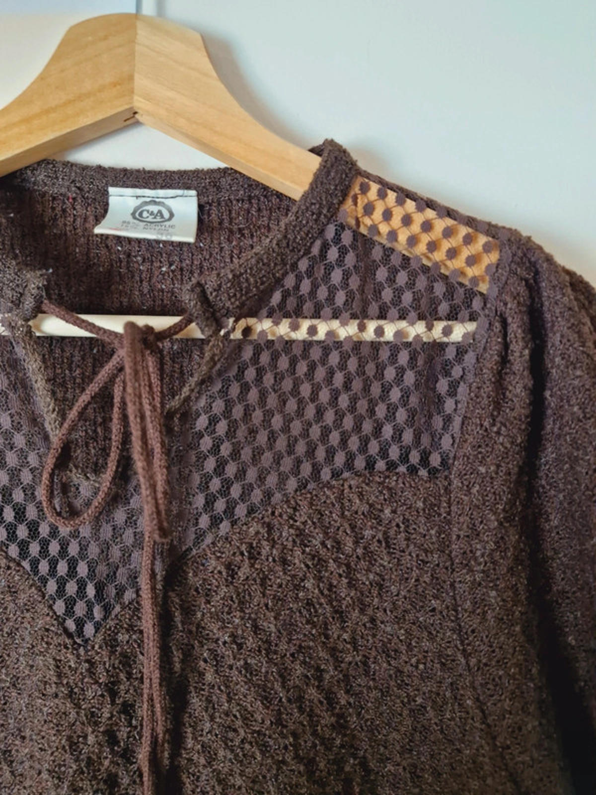 Womens Vintage 1970s 70s Brown Knitted Jumper Top Sweater M UK12