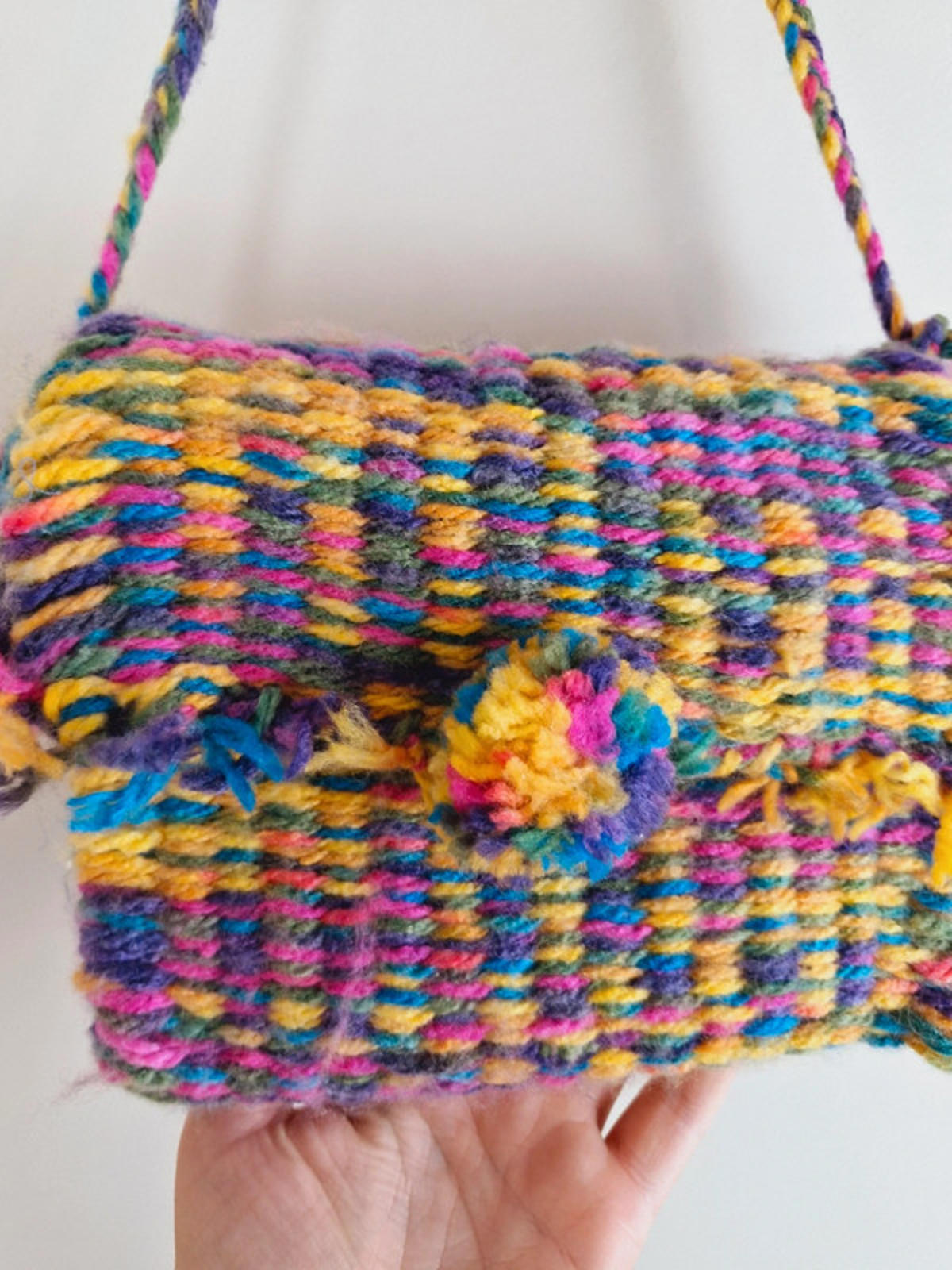 Handknitted PomPom Bag