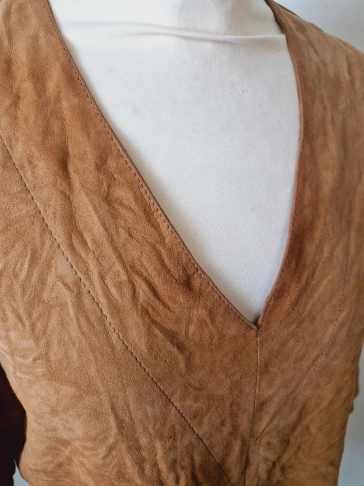 Womens Vintage 1970s 70s Tan Suede Leather Top Italian Boho Western S