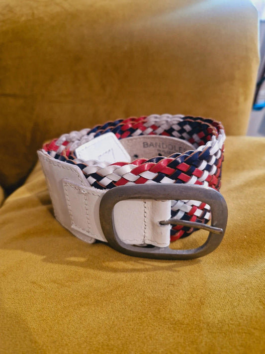 White Leather Plaited Belt