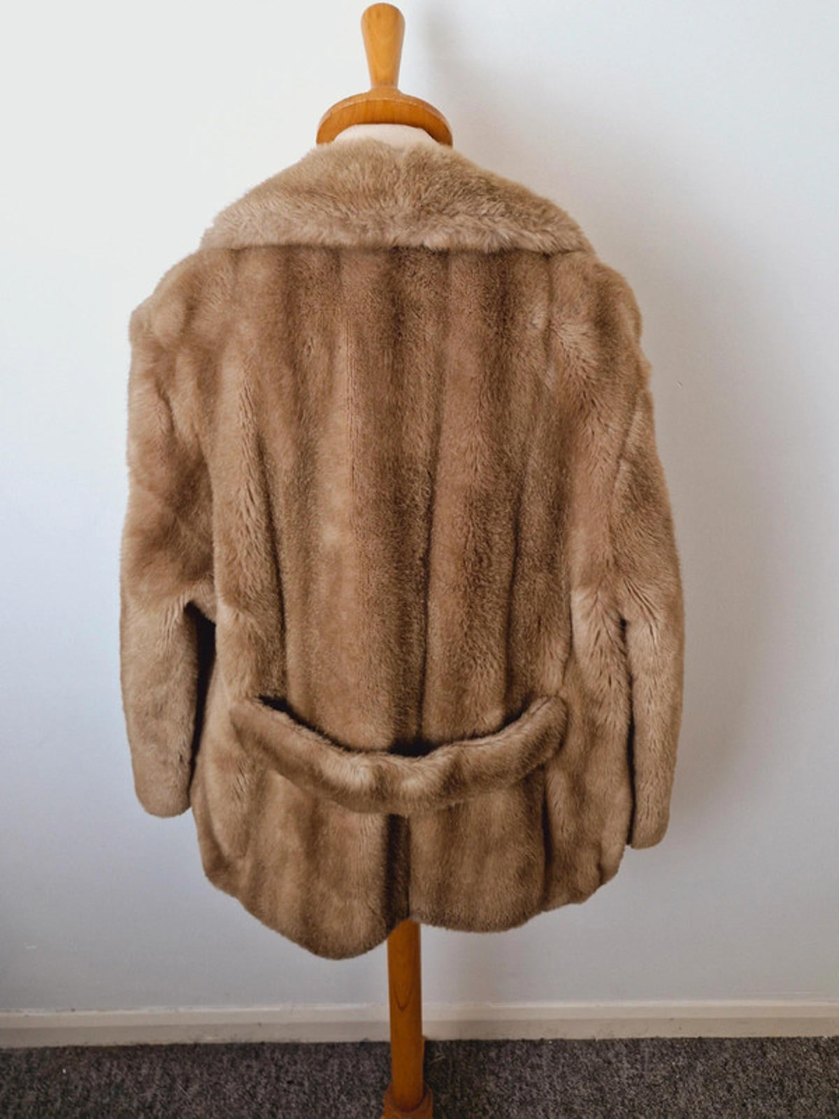 Womens Vintage 1960s 60s Retro Faux Fur Beige Coat Jacket M UK12