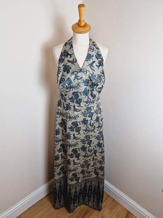 Vintage 1970s 70s Long Maxi Dress Handmade Halterneck Boho Summer UK12 M