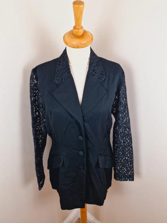 90s Black Lace Blazer S M