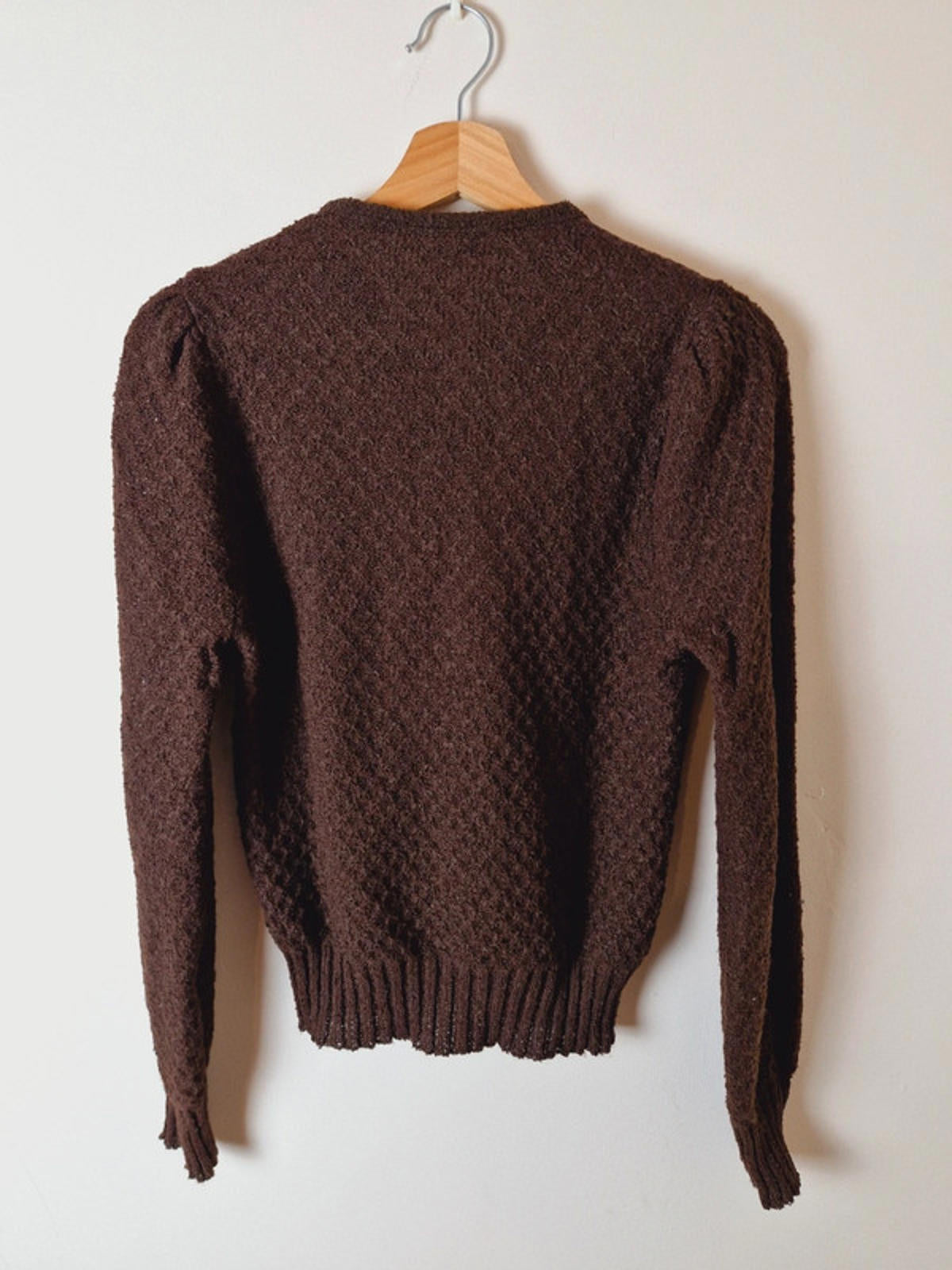 Womens Vintage 1970s 70s Brown Knitted Jumper Top Sweater M UK12