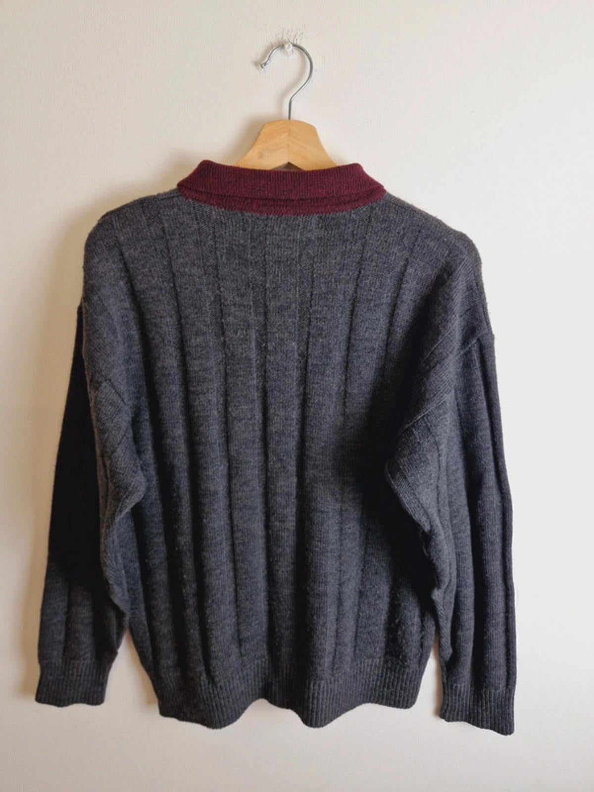 Mens Vintage Retro Grey Knitted Jumper Sweater Top M L