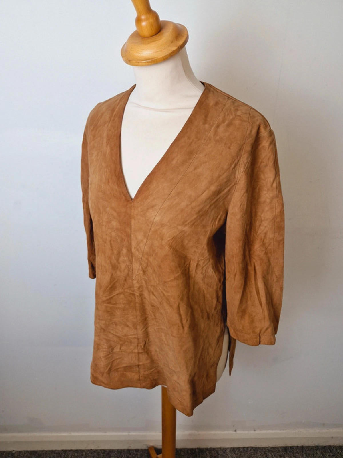Womens Vintage 1970s 70s Tan Suede Leather Top Italian Boho Western S