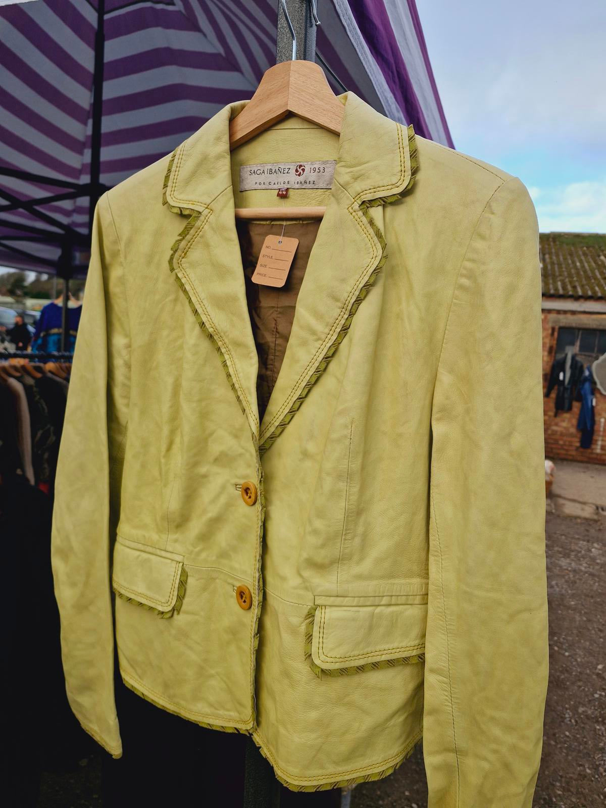 Y2K Green Yellow Leather Jacket S
