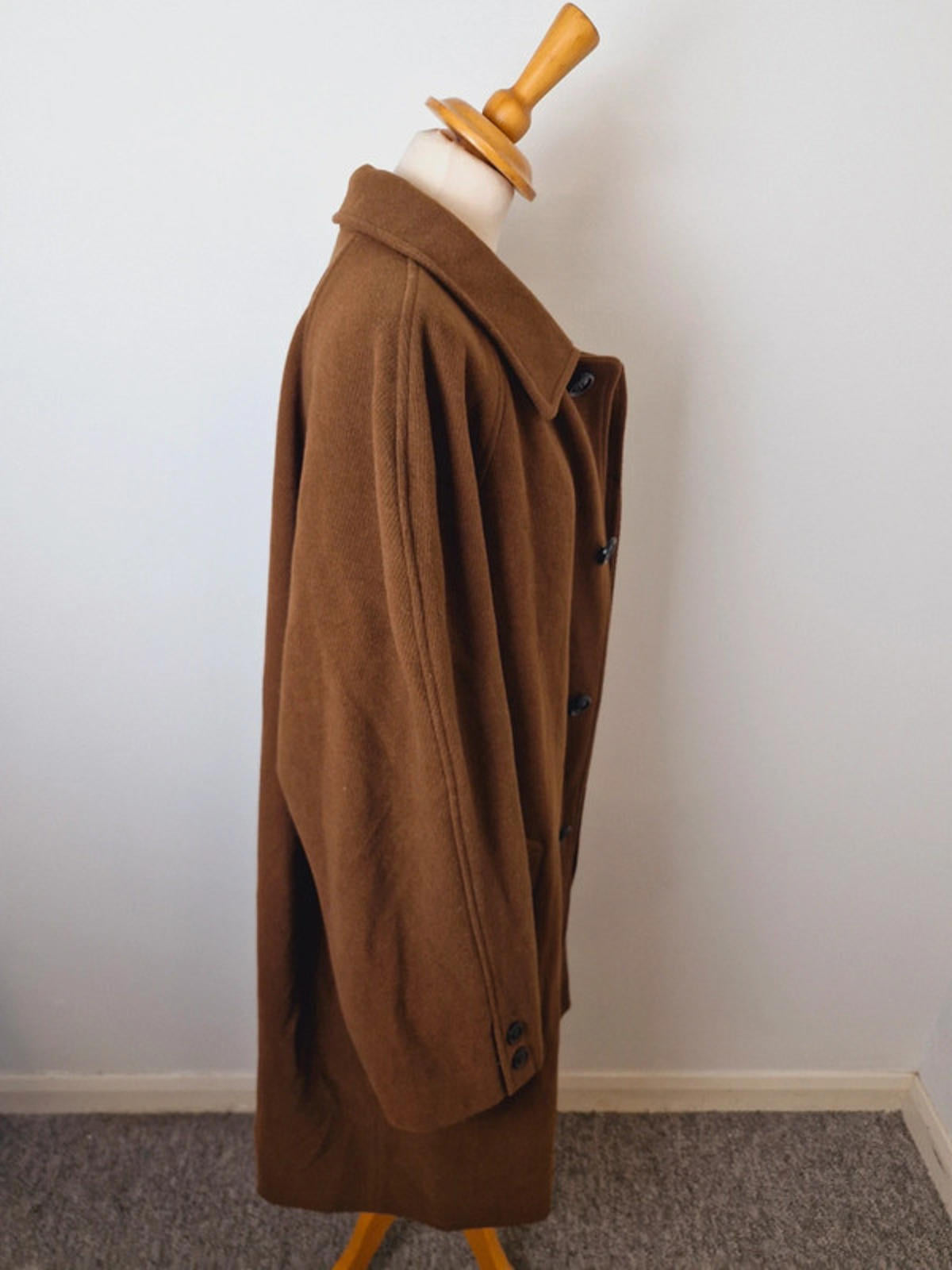 Womens Vintage Long Coat Jacket Brown Retro 1970s L