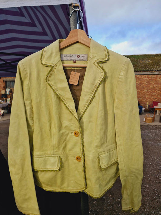 Y2K Green Yellow Leather Jacket S