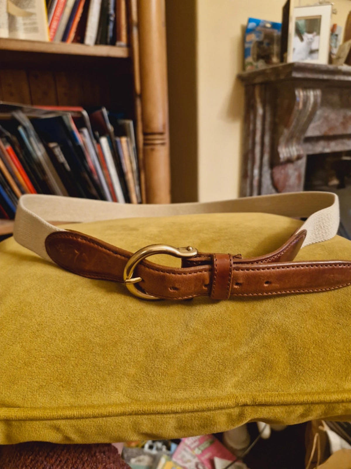 Womens Vintage Leather Tan Beige Gold Buckle Western Belt