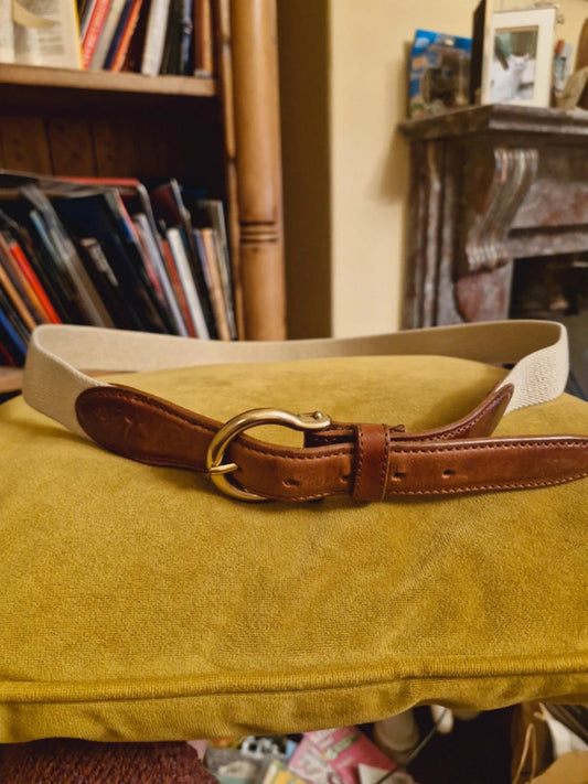 Womens Vintage Leather Tan Beige Gold Buckle Western Belt