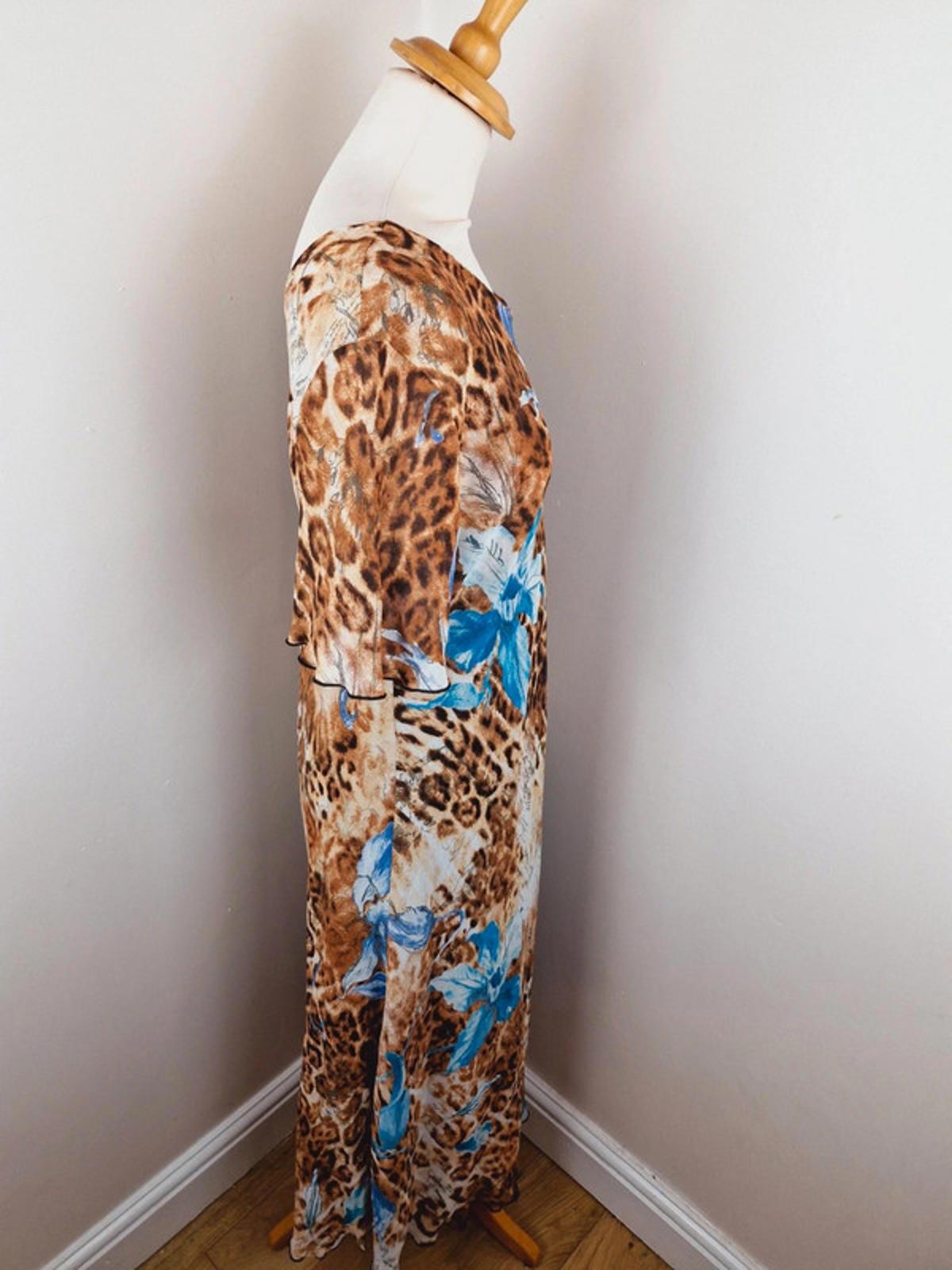 Womens Vintage 90s Long Midi Maxi Slip Dress Leopard Print Viscose L