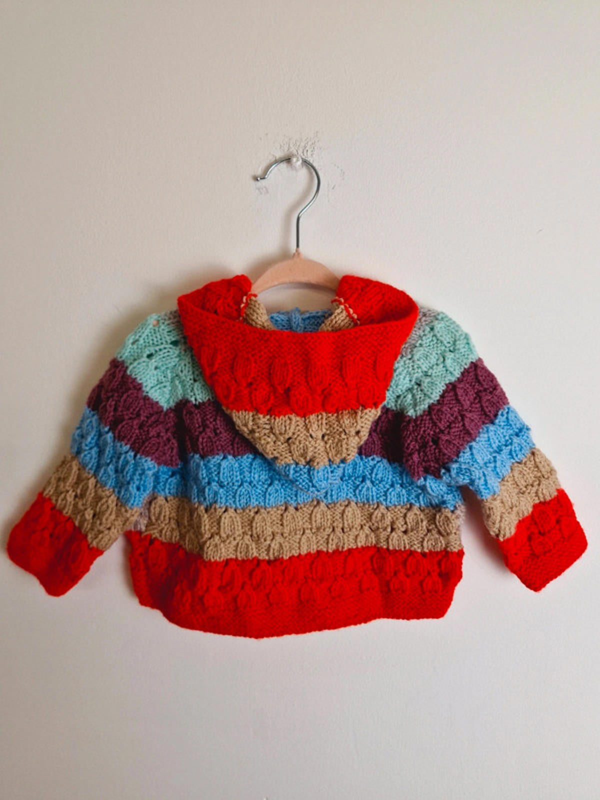Vintage Kids Baby Girls Handknitted Cardigan Hoody Jumper 18 Months 2 Years