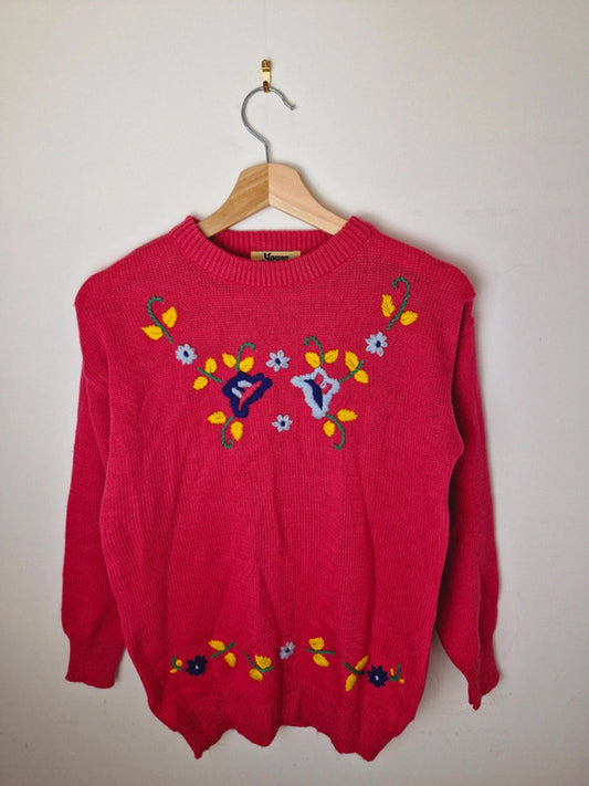 Kids Girl Vintage Young Annabelle Knitted Pink Jumper Top Cottagecore 8 9 10 Yrs