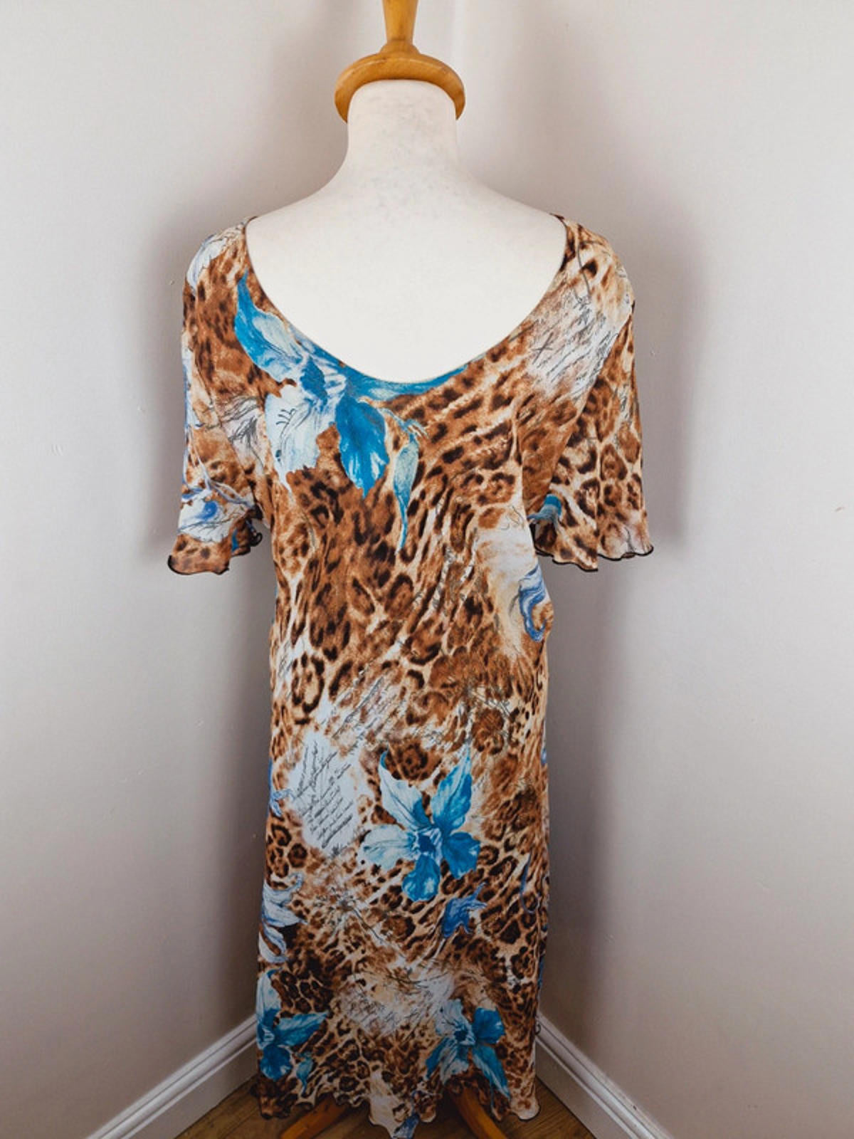 Womens Vintage 90s Long Midi Maxi Slip Dress Leopard Print Viscose L