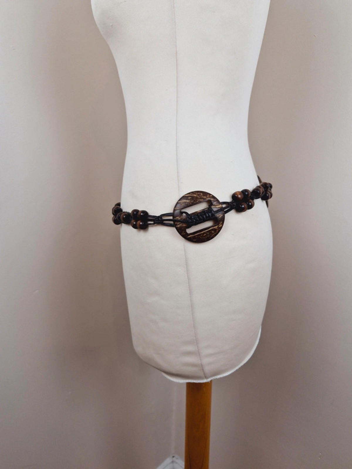 Womens Vintage y2k wooden Boho Brown Hip Belt