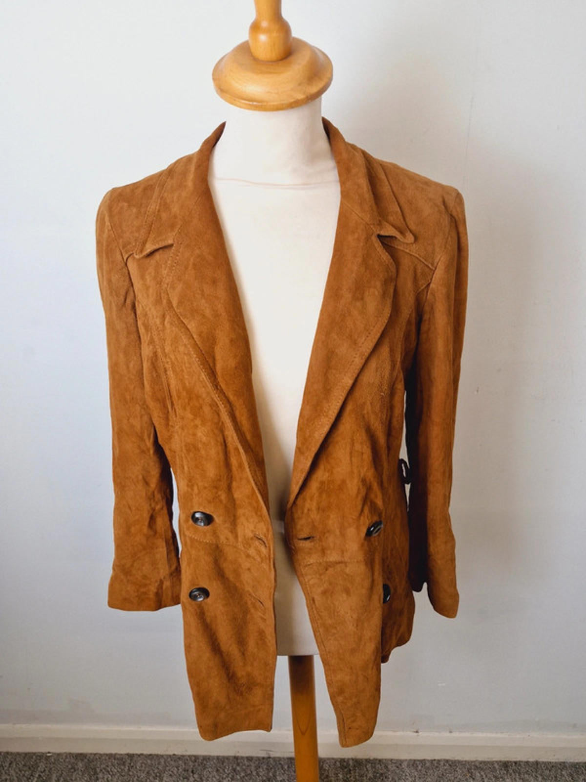 Womens Vintage 1970s 70s Tan Suede Leather Italian Jacket Blazer Coat S
