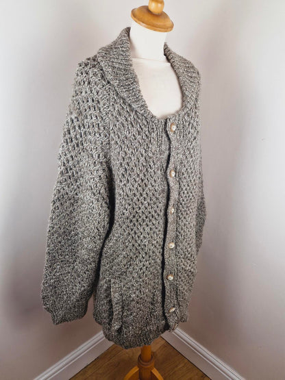 Womens Vintage Handknitted Knitted Long Cardigan Jumper Sweater XL XXL