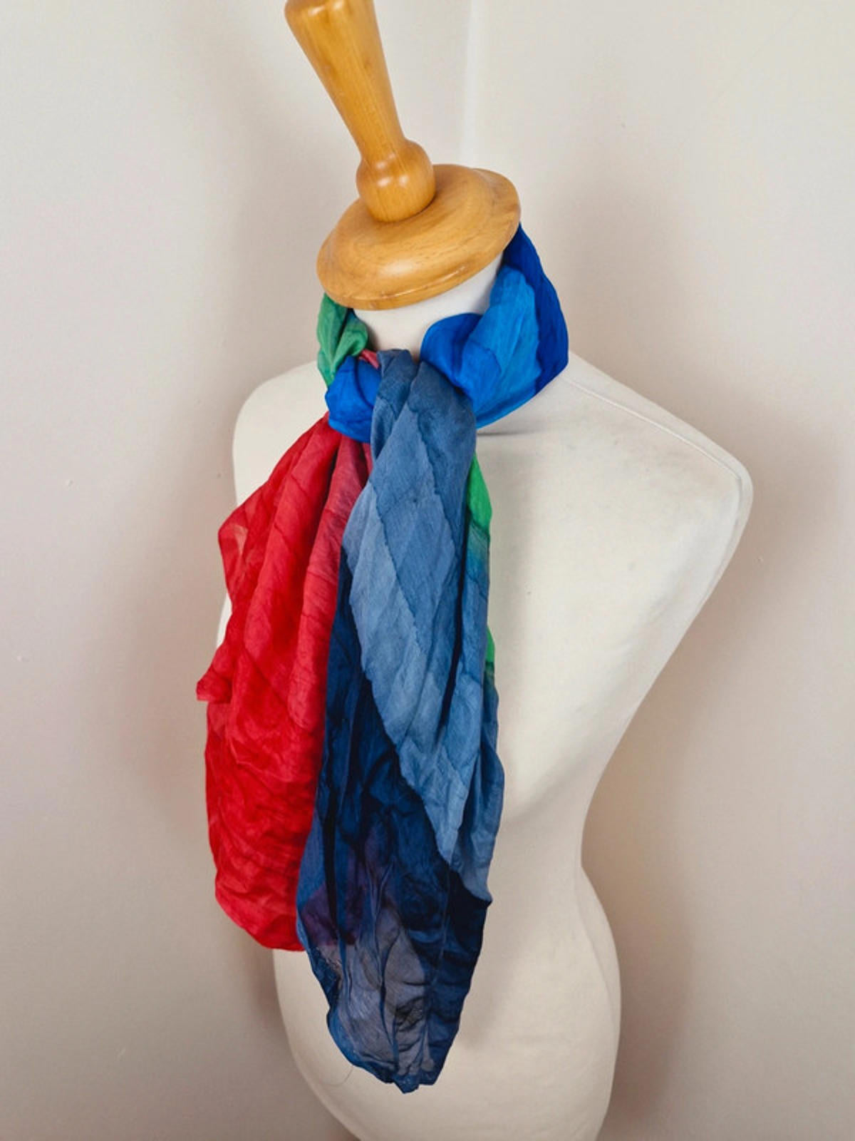 Womens Vintage Multicoloured Silk Large Scarf Shawl Striped