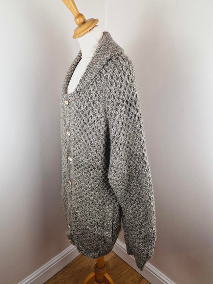 Womens Vintage Handknitted Knitted Long Cardigan Jumper Sweater XL XXL
