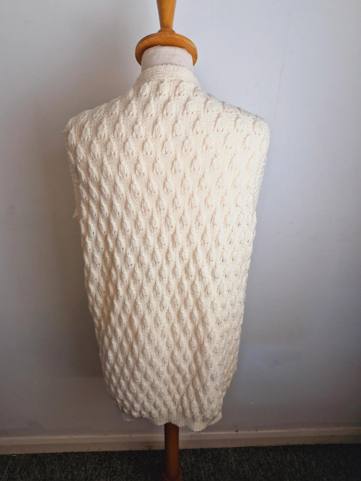 Womens Vintage Handknitted Knitted Yellow Cream Waiscoat Gilet Cardigan M