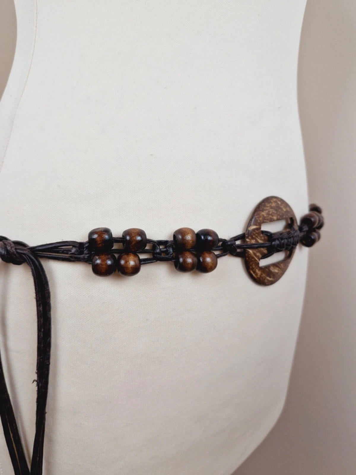 Womens Vintage y2k wooden Boho Brown Hip Belt