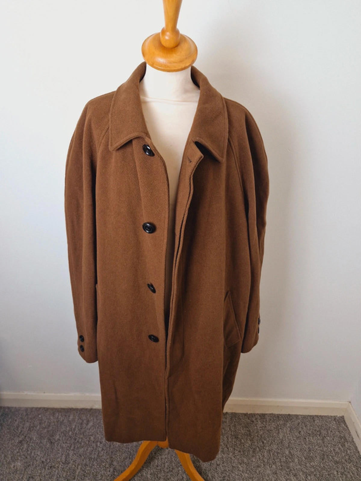 Womens Vintage Long Coat Jacket Brown Retro 1970s L