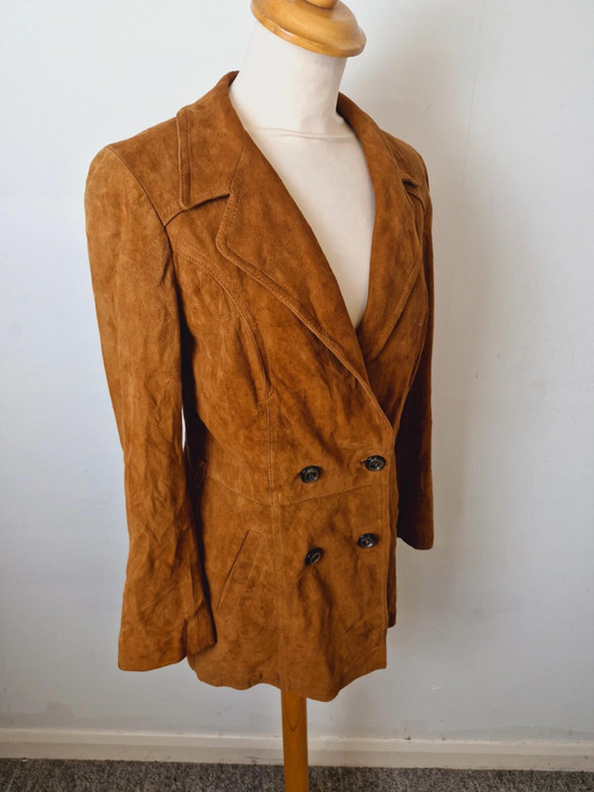 Womens Vintage 1970s 70s Tan Suede Leather Italian Jacket Blazer Coat S